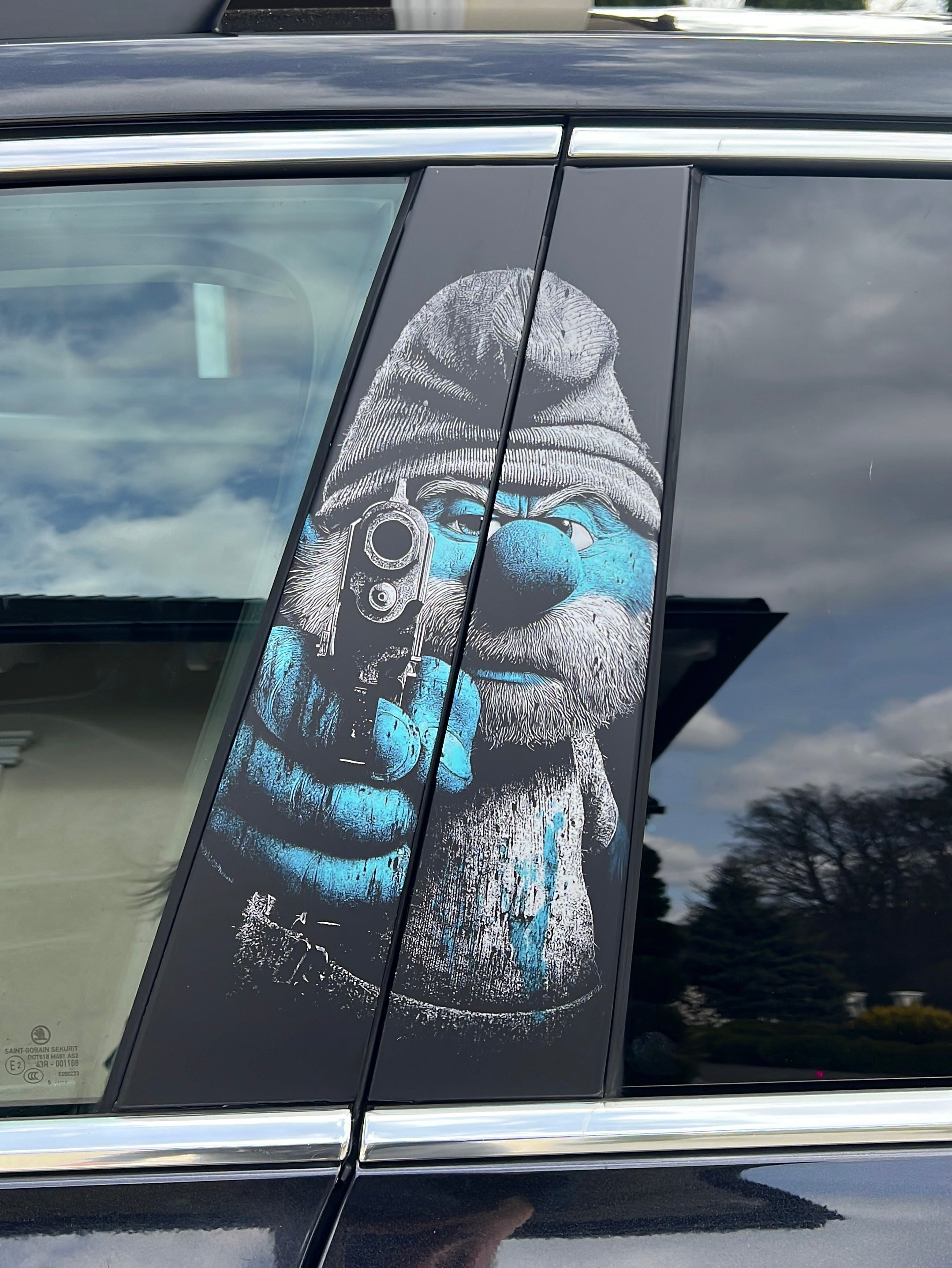 PAPA Smurf Car Pillar Wrap - Premium Vinyl B-Pillar Decal, Custom Fit, Matte or Gloss