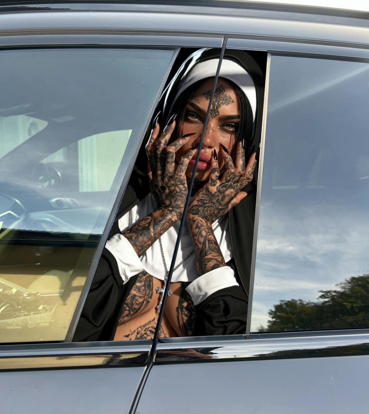 Nun Car Pillar Sticker, Universal Fit
