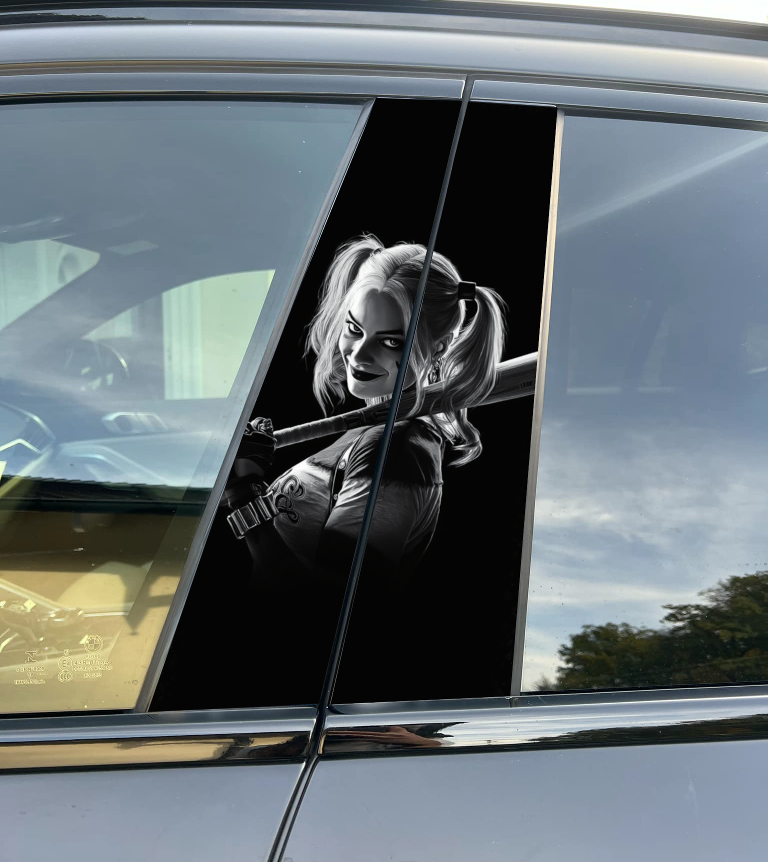 Harley Quinn Car Pillar Wrap - Premium Vinyl B-Pillar Decal, Custom Fit, Matte or Gloss