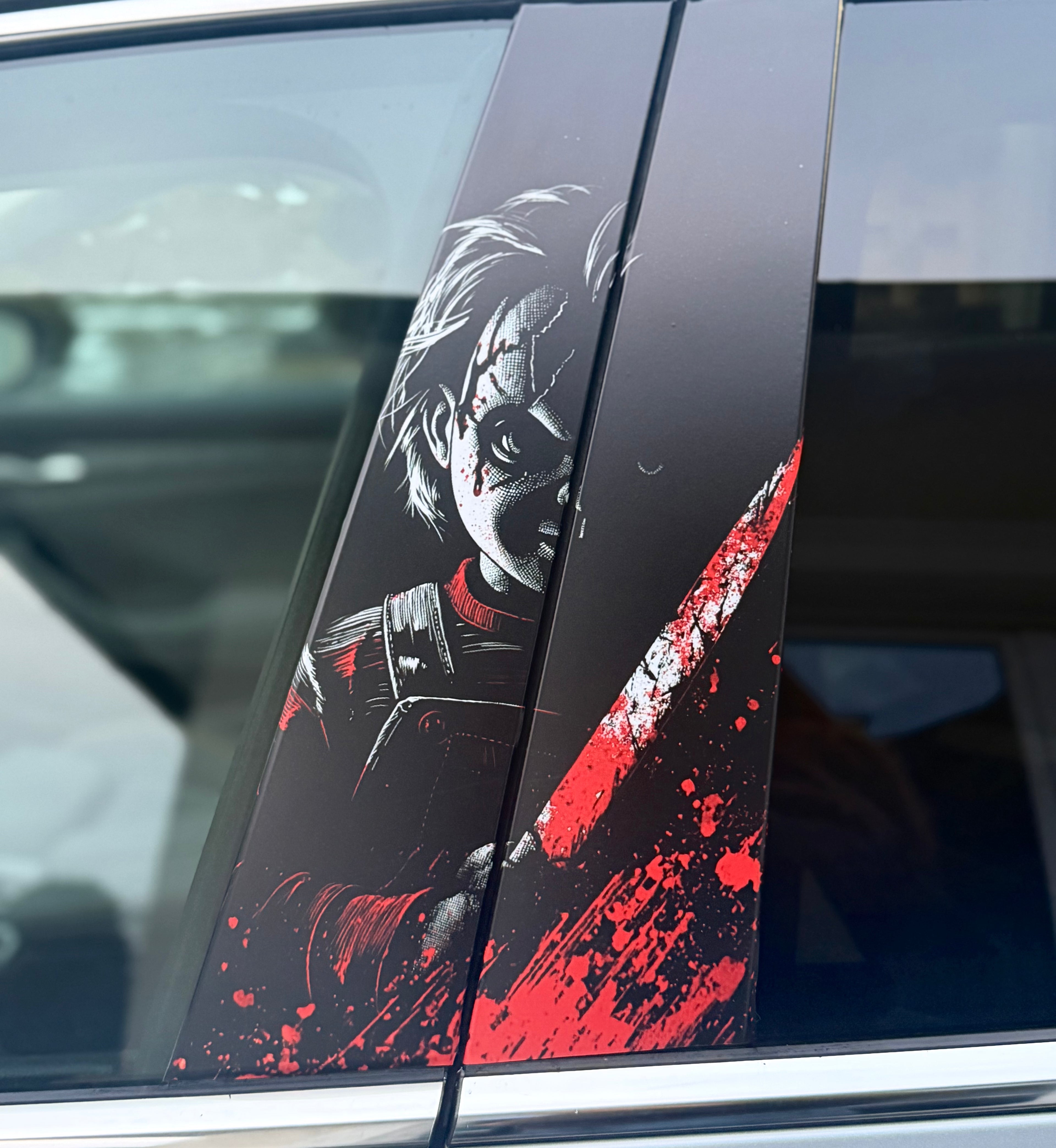 Chucky Doll Car Pillar Wrap - Premium Vinyl B-Pillar Decal, Custom Fit, Matte or Gloss