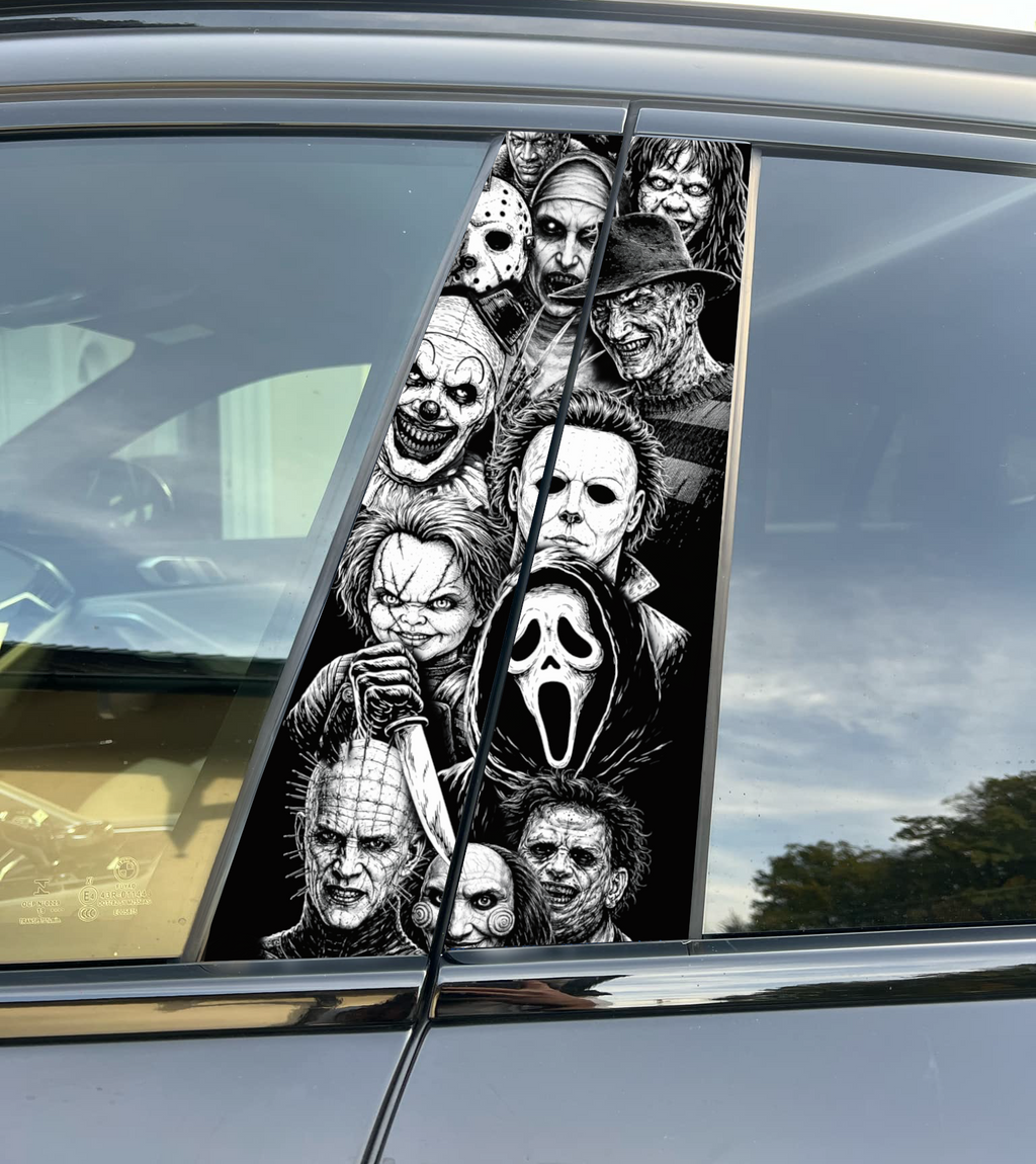 Horror Icons Car Pillar Wrap - Premium Vinyl B-Pillar Decal, Universal Fit