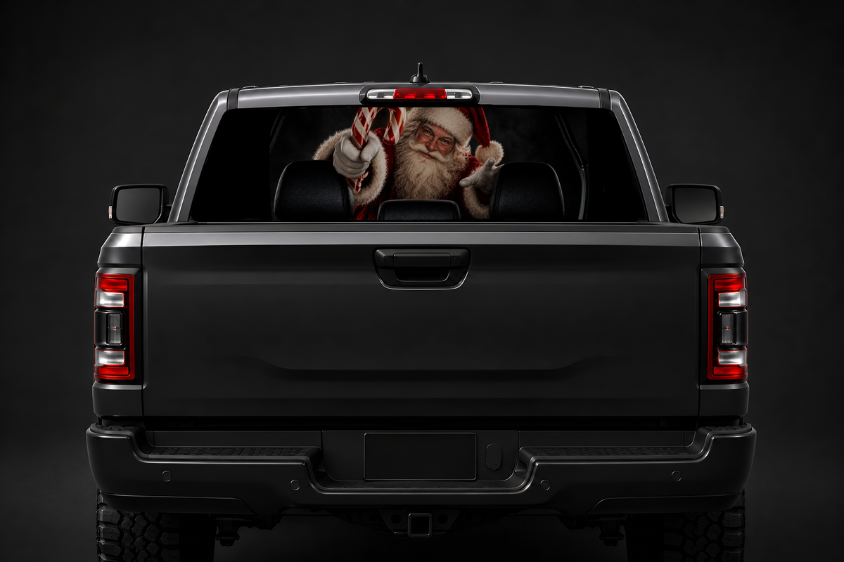Santa Claus One Way Vision Pickup Truck Rear Window Decal Universal Fit