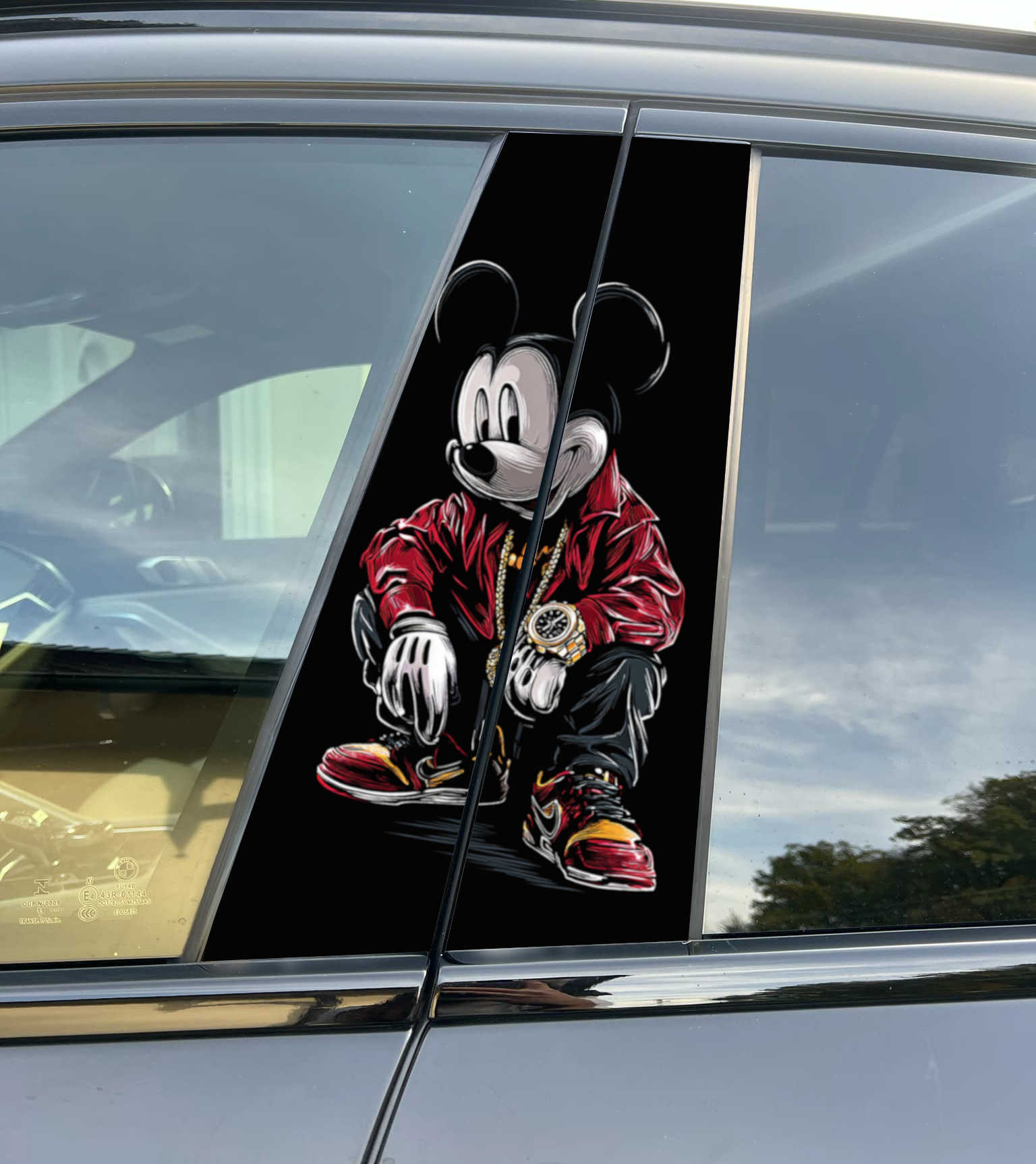 Mickey Mouse Drip Car Pillar Wrap - Premium Vinyl B-Pillar Decal, Custom Fit, Matte or Gloss