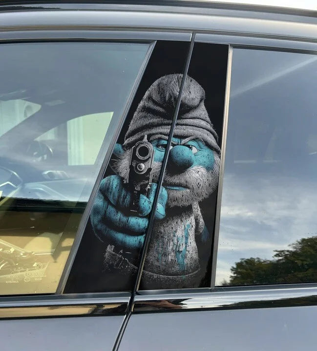PAPA Smurf Car Pillar Wrap - Premium Vinyl B-Pillar Decal, Custom Fit, Matte or Gloss