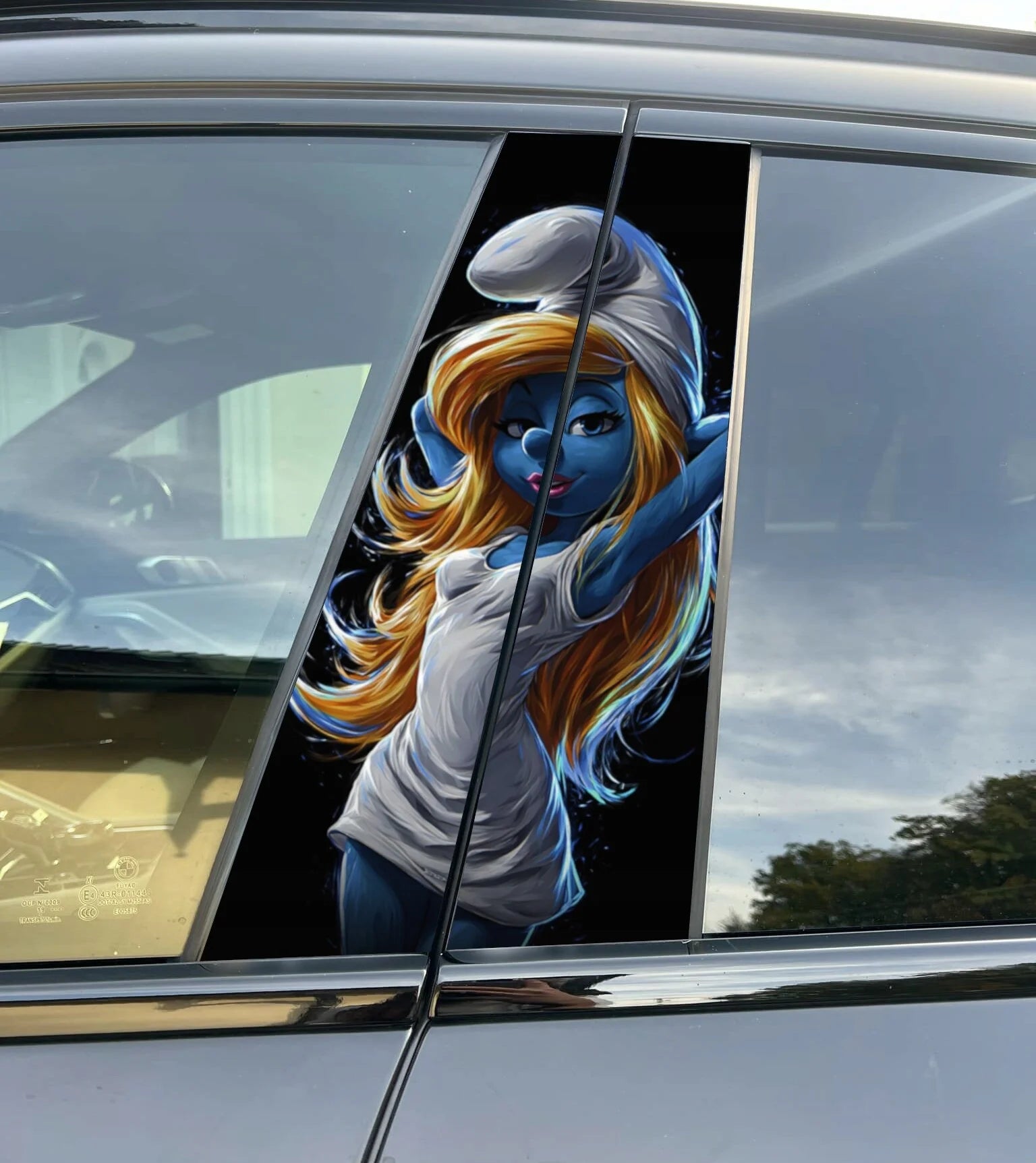 Smurfette Car Pillar Wrap - Premium Vinyl B-Pillar Decal, Custom Fit, Matte or Gloss