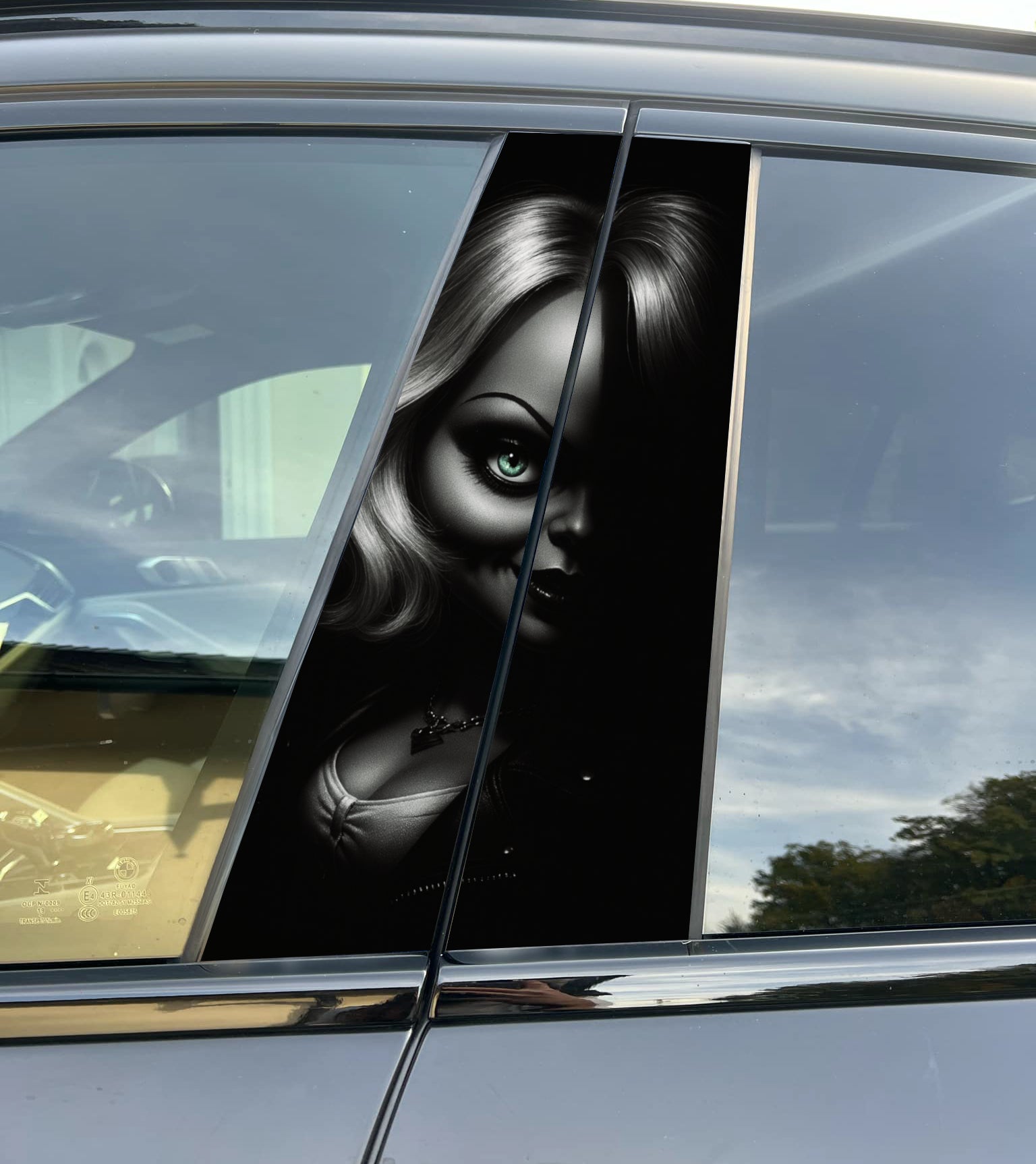 Tiffany Valentine Car Pillar Wrap - Premium Vinyl B-Pillar Decal, Custom Fit, Matte or Gloss